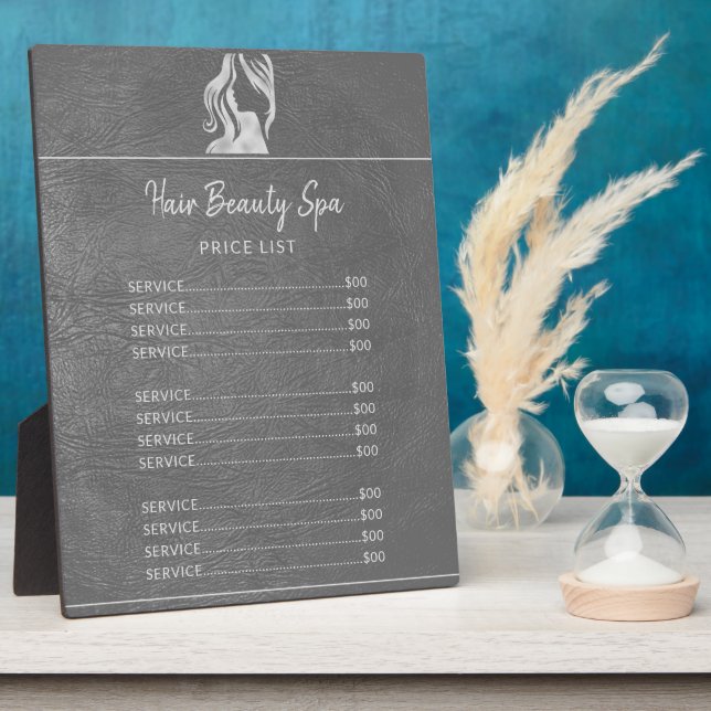 Hair Salon Silver Grey Leather Look Price List Fotoplatte (Seite)