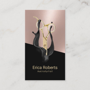 Hair Stylis Modern Black Liquid Rose Gold Salon Visitenkarte