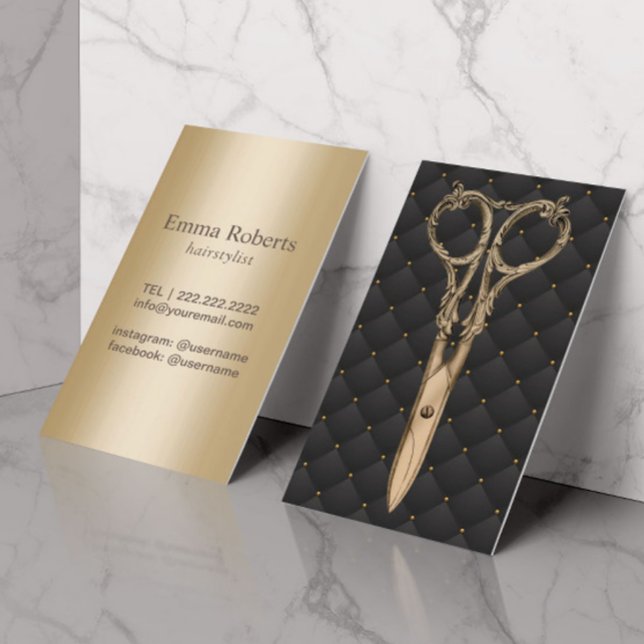 Hair Stylist Antique Gold Schere Luxus Salon Visitenkarte (Von Creator hochgeladen)