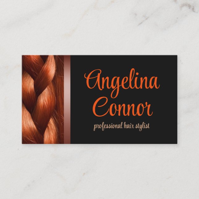 Hair Stylist Auburn Braid Simple Black Card Visitenkarte (Vorderseite)