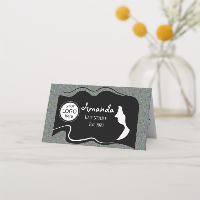 Hair stylist Black Long Hair Folded Loyalty Card Treuekarte (Vorderseite)