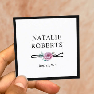 Hair Stylist Blumen Bobby Button Minimalistische R Quadratische Visitenkarte