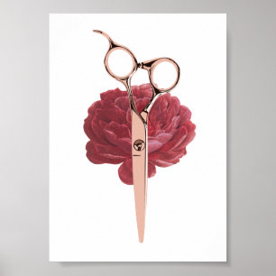 Hair Stylist Burgund Blume & Rose Goldschere Poster