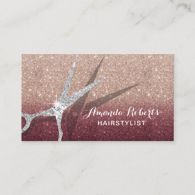 Hair Stylist Burgundy Rose Gold Glitzer Friseur Sa Visitenkarte (Vorderseite)