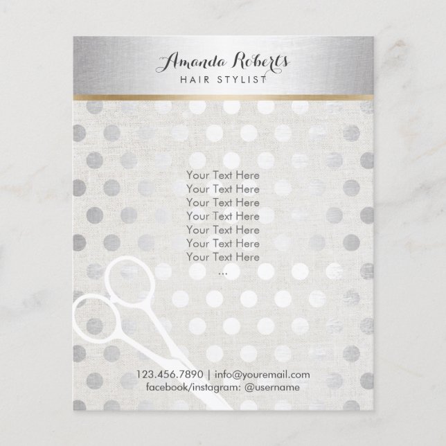 Hair Stylist Chic Silver Dots Eleganter Wäsche Flyer (Vorne)