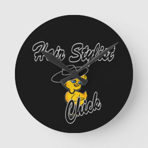 Hair Stylist Chick #4 Runde Wanduhr