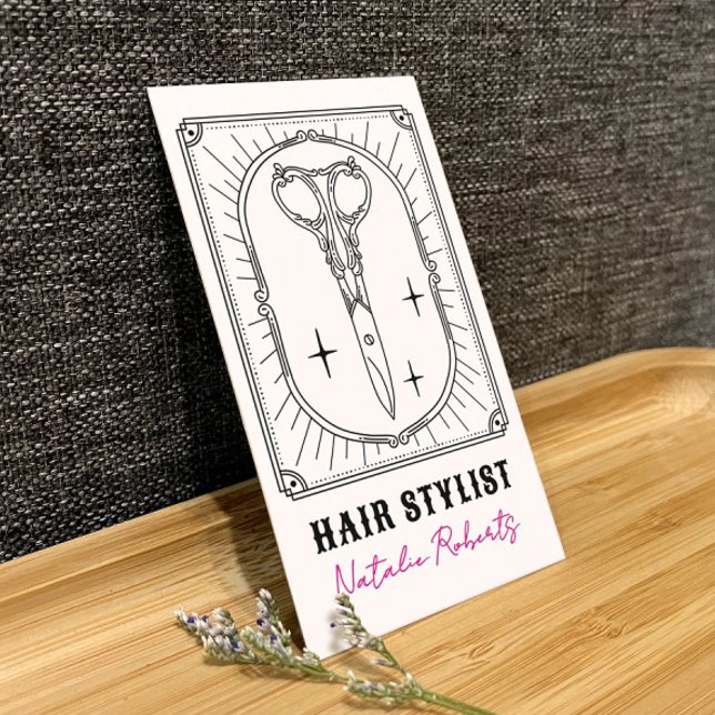 Hair Stylist Cute Scissor Doodle Custom Photo Visitenkarte (Von Creator hochgeladen)