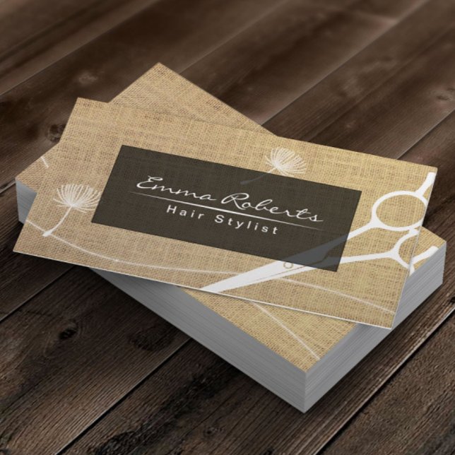 Hair Stylist Dandelion & Scissour Rustic Burlap Visitenkarte (Von Creator hochgeladen)