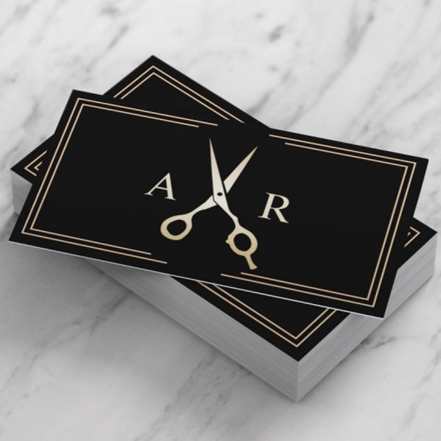 Hair Stylist Elegant Black & Gold Beauty Salon Visitenkarte (Von Creator hochgeladen)