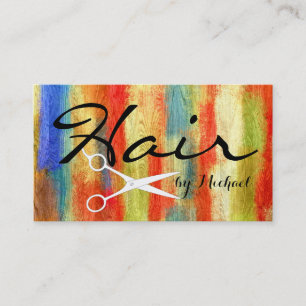 Hair Stylist Elegant Modernes, buntes Holz #4 Visitenkarte