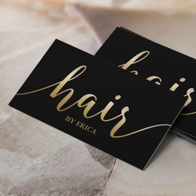 Hair Stylist Elegante Gold Script Typografy Salon Visitenkarte (Von Creator hochgeladen)