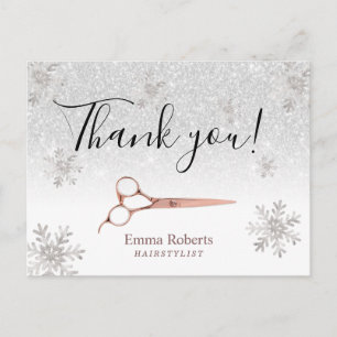 Hair Stylist Eleganter Winter Schneeflocken Danke Postkarte