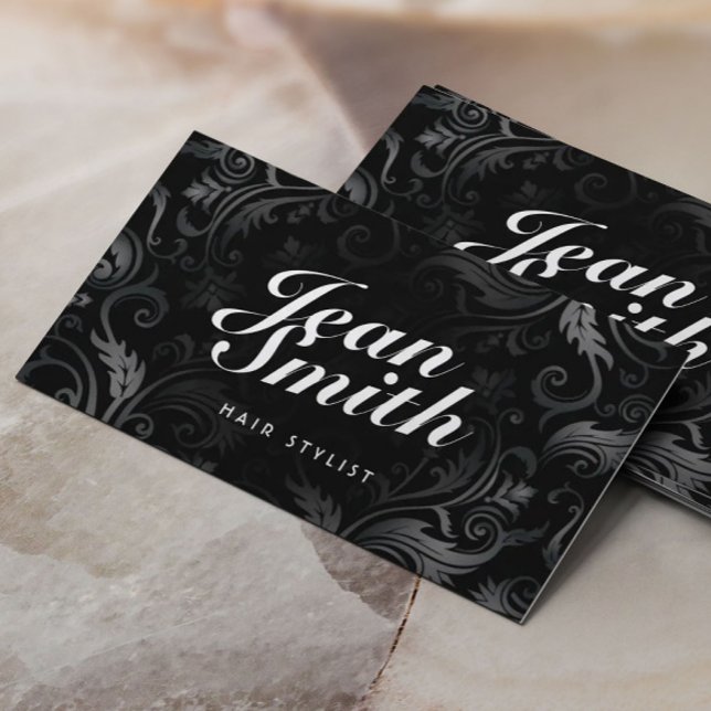 Hair Stylist Elegantes Schwarzes Ornament Typograf Visitenkarte (Von Creator hochgeladen)