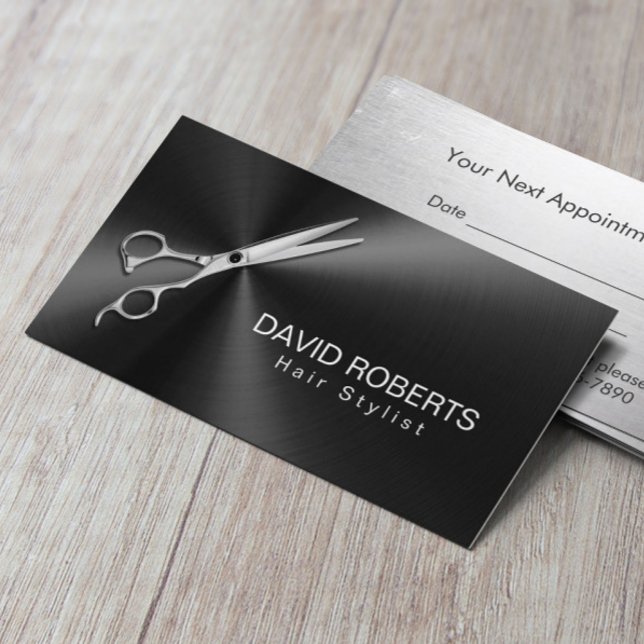 Hair Stylist Ernennung Modernes Black Metallic Terminkarte (Von Creator hochgeladen)