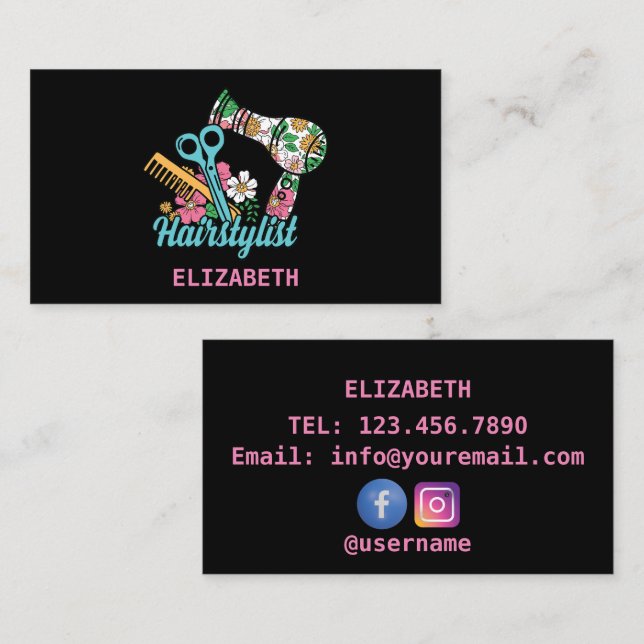 Hair Stylist Floral Visitenkarte (Vorne/Hinten)
