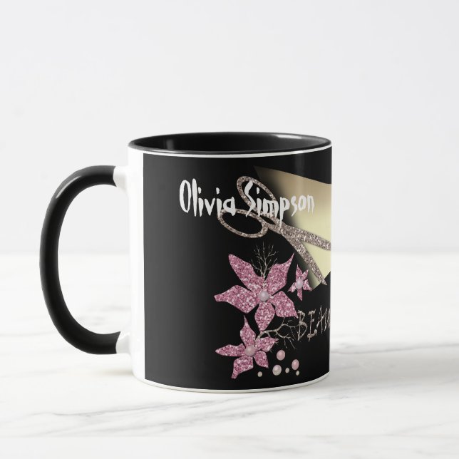 Hair Stylist Glitzer Shiny Schere Blume Schönheit Tasse (Links)