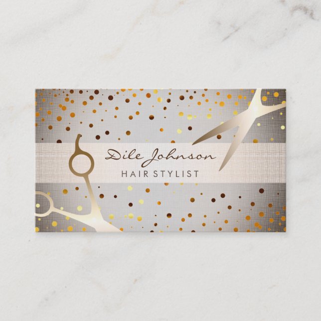 Hair Stylist Gold Glitzer Confetti Saloon Visitenkarte (Vorderseite)