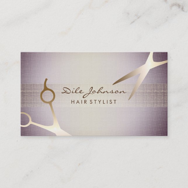 Hair Stylist Gold Glitzer Saloon Linen Lavendel Visitenkarte (Vorderseite)