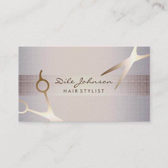 Hair Stylist Gold Glitzer Saloon Linen Retro Visitenkarte (Vorderseite)