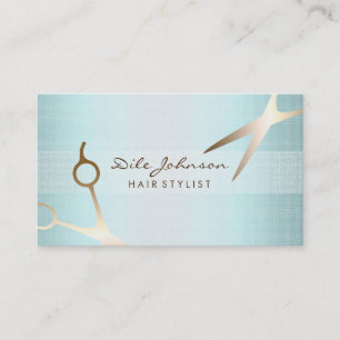 Hair Stylist Gold Glitzer Saloon Linen Sea Blue Visitenkarte
