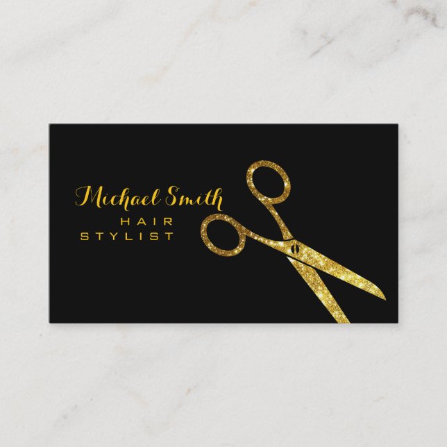 Hair Stylist Gold Glitzer Scheren Visitenkarte (Vorderseite)