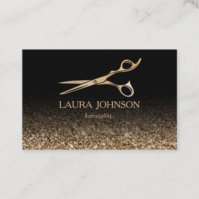 Hair Stylist Gold Glitzer Scheren Visitenkarte (Vorderseite)