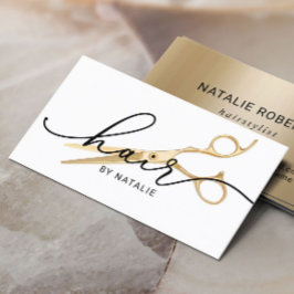 Hair Stylist Gold Schissor Eleganter Script Salon Visitenkarte