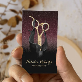 Hair Stylist Gold Scissor Burgundy Red Black Ombre Visitenkarte