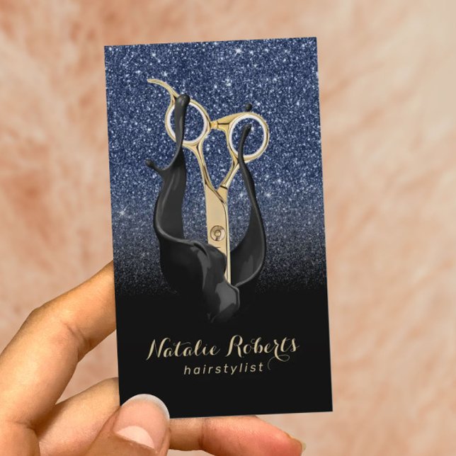 Hair Stylist Gold Scissor Navy Blue Black Ombre Visitenkarte (Von Creator hochgeladen)