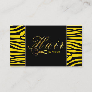 Hair Stylist Gold Scissors Script Modern Zebra #4 Visitenkarte
