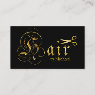 Hair Stylist Gold Scissy Script Salon #8 Visitenkarte