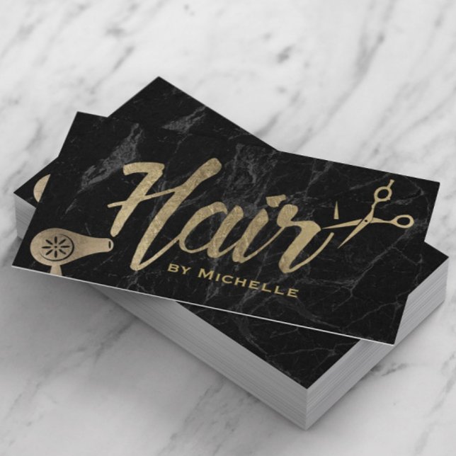 Hair Stylist Gold Typografie Moderner Marmorsalon Visitenkarte (Von Creator hochgeladen)