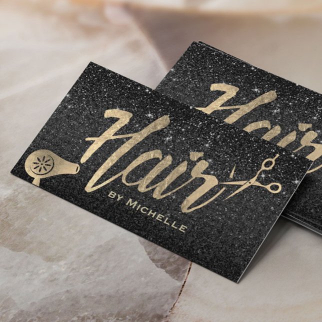 Hair Stylist Gold Typografie Moderner Schwarzer Gl Visitenkarte (Von Creator hochgeladen)