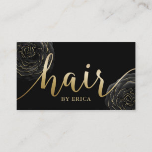 Hair Stylist Gold Typografy Black Floral Visitenkarte