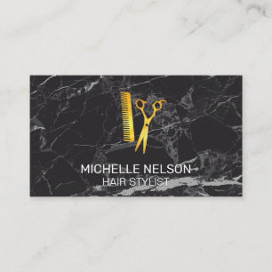 Hair Stylist   Golden Shears Comb   Schwarzer Marm Visitenkarte