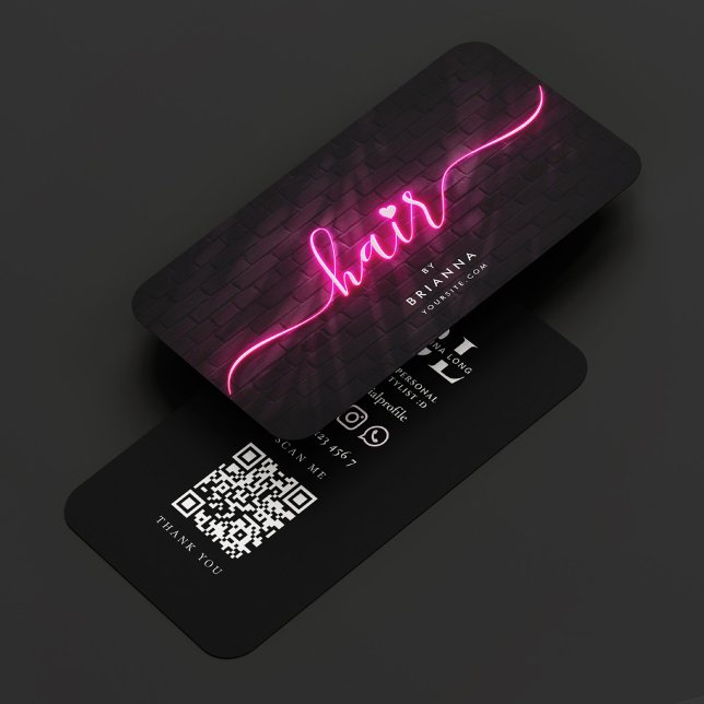 Hair Stylist Hairstylist Neon Pink Script Visitenkarte (Hair Stylist Hairstylist Neon Pink Script Business Card
)