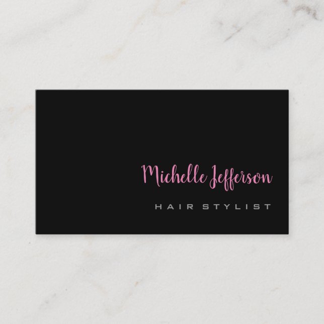 Hair Stylist Handwtitten Script Gray Pink Trendy Visitenkarte (Vorderseite)