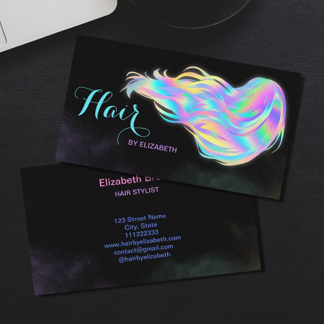 Hair Stylist Holographic Glitzer Glow Beauty Salon Visitenkarte (Von Creator hochgeladen)