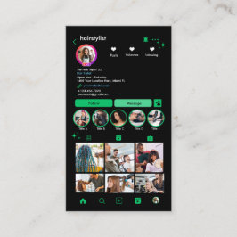 Hair Stylist Instagram Green | Scan zum Verbinden  Visitenkarte