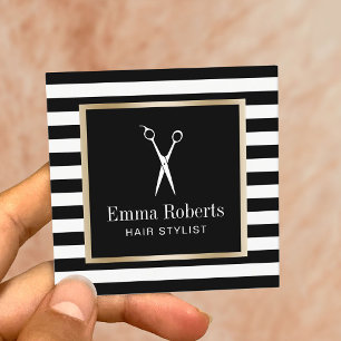 Hair Stylist-Logo Modern Black Strips Quadratische Visitenkarte