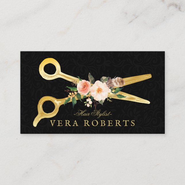 Hair Stylist Luxury Gold Scissors Damask Terminkarte (Vorderseite)