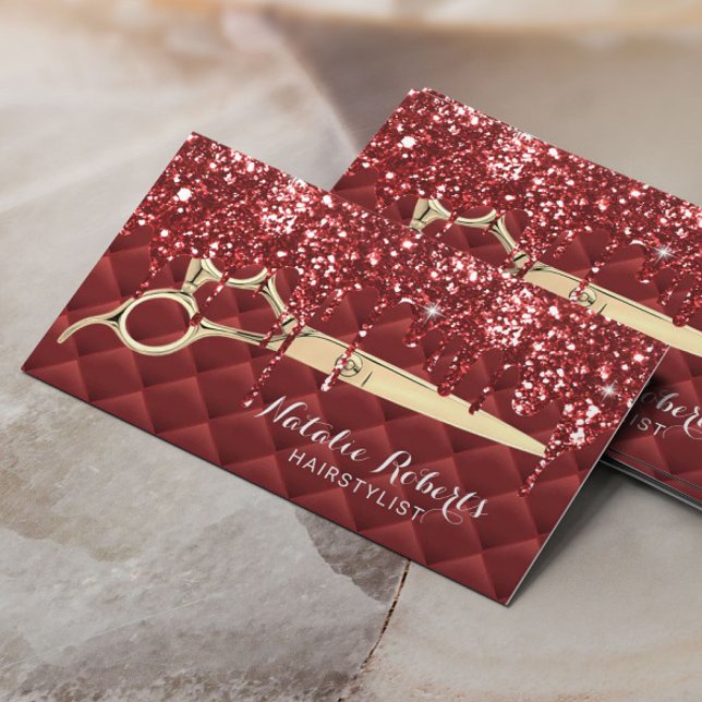 Hair Stylist Luxury Red Glitzer Tropfens Beauty Sa Visitenkarte (Von Creator hochgeladen)