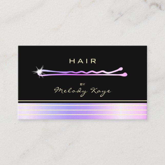 Hair Stylist Luxus Iridescent Gold Hairpin Visitenkarte (Vorderseite)