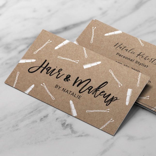 Hair Stylist & Makeup Artist Beauty Salon Kraft Visitenkarte (Von Creator hochgeladen)