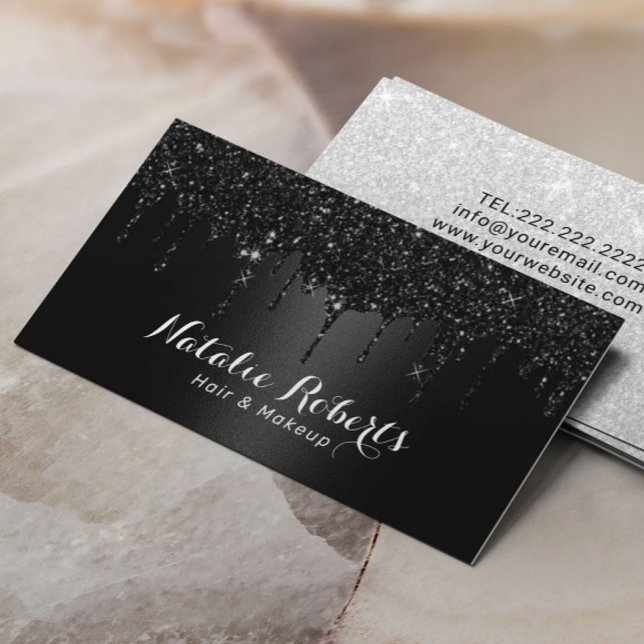 Hair Stylist Makeup Artist Black Glitzer Tropfen Visitenkarte (Von Creator hochgeladen)