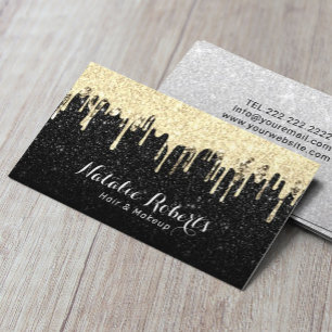 Hair Stylist Makeup Artist Gold Tropfen Glitzer Visitenkarte