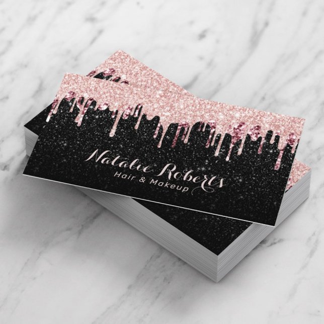 Hair Stylist Makeup Artist Rose Gold Tropfen Glitz Visitenkarte (Von Creator hochgeladen)