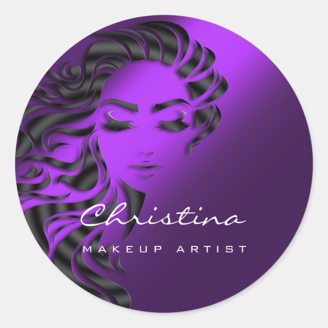 Hair Stylist Makeup Glitzer Eyelash Lila Runder Aufkleber (Vorderseite)