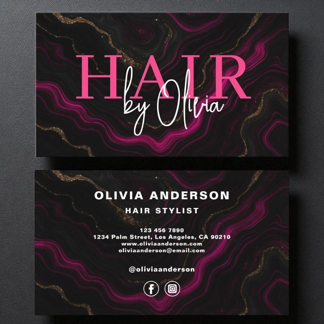 Hair Stylist Modern Hot Pink Agate Marmor Visitenkarte (Von Creator hochgeladen)