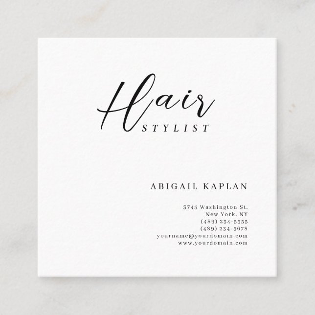 Hair Stylist Modern Minimalist Elegant Plain Quadratische Visitenkarte (Vorderseite)